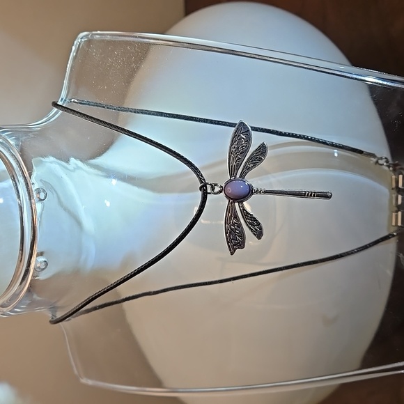 Silver Dragonfly Shape Inlaid Gemstone Fashion Pendant Necklace Boho - Picture 8 of 10